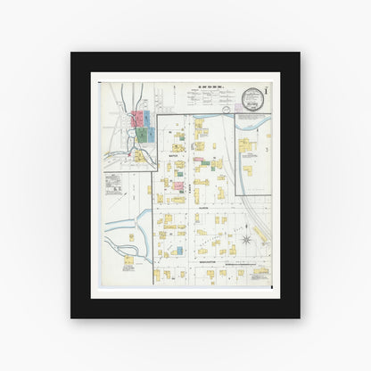 Old map wall art mockup — black gallery frame with white mat — Sanborn Fire Insurance Map from Milford, Oakland County, Michigan (1901) - Complete Map Set
