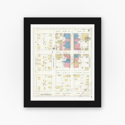 Old map wall art mockup — black gallery frame with white mat — Sanborn Fire Insurance Map from McGregor, McLennan County, Texas (1915), Sheet #0002