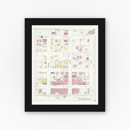 Old map wall art mockup — black gallery frame with white mat — Sanborn Fire Insurance Map from Glasgow, Howard County, Missouri (1910), Sheet #0002