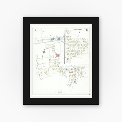 Old map wall art mockup — black gallery frame with white mat — Sanborn Fire Insurance Map from Mount Sterling, Madison County, Ohio (1940), Sheet #0003