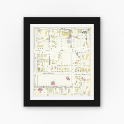 Old map wall art mockup — black gallery frame with white mat — Sanborn Fire Insurance Map from Rockport, Spencer County, Indiana (1917), Sheet #0004