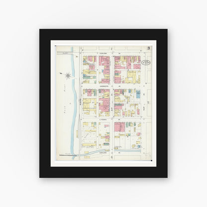 Old map wall art mockup — black gallery frame with white mat — Sanborn Fire Insurance Map from Dixon, Lee County, Illinois (1897), Sheet #0003