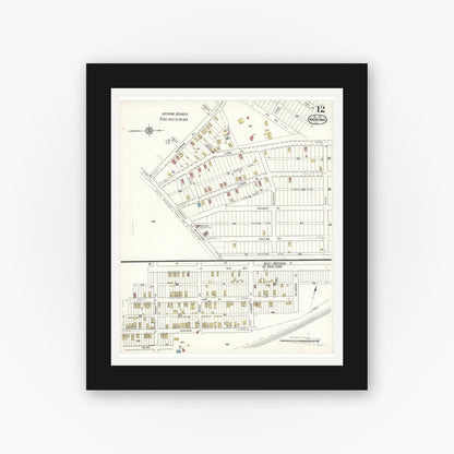 Old map wall art mockup — black gallery frame with white mat — Sanborn Fire Insurance Map from Natrona, Allegheny County, Pennsylvania (1921), Sheet #0012