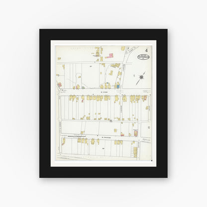 Old map wall art mockup — black gallery frame with white mat — Sanborn Fire Insurance Map from Shippensburg, Cumberland And Franklin Counties, Pennsylvania (1921), Sheet #0004