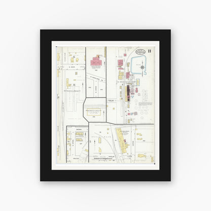 Old map wall art mockup — black gallery frame with white mat — Sanborn Fire Insurance Map from Robinson, Crawford County, Illinois (1916), Sheet #0011