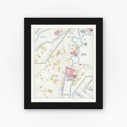 Old map wall art mockup — black gallery frame with white mat — Sanborn Fire Insurance Map from Millbury, Worcester County, Massachusetts (1904), Sheet #0010