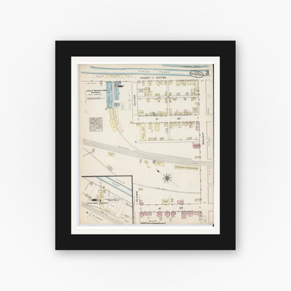 Old map wall art mockup — black gallery frame with white mat — Sanborn Fire Insurance Map from Newport, Perry County, Pennsylvania (1884), Sheet #0003