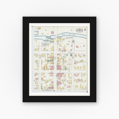 Old map wall art mockup — black gallery frame with white mat — Sanborn Fire Insurance Map from Tipp City, Miami County, Ohio (1892), Sheet #0002