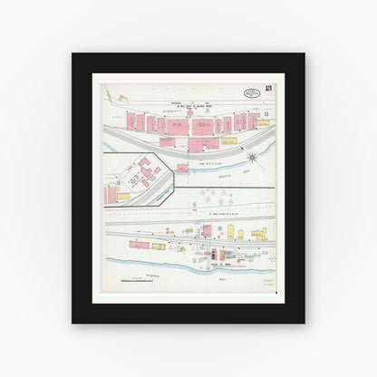 Old map wall art mockup — black gallery frame with white mat — Sanborn Fire Insurance Map from Oil City, Venango County, Pennsylvania (1901), Sheet #0013