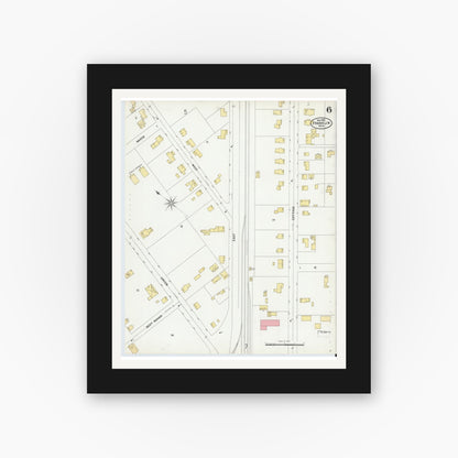 Old map wall art mockup — black gallery frame with white mat — Sanborn Fire Insurance Map from Franklin, Norfolk County, Massachusetts (1899), Sheet #0006