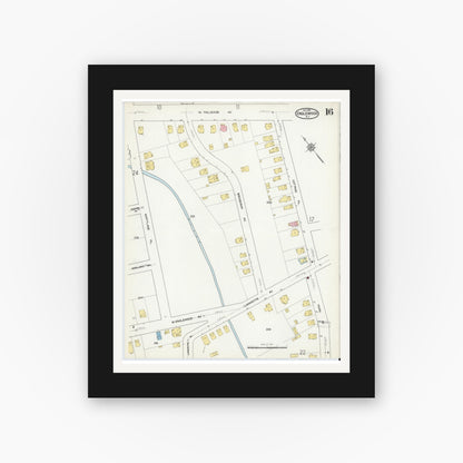 Old map wall art mockup — black gallery frame with white mat — Sanborn Fire Insurance Map from Englewood, Bergen County, New Jersey (1915), Sheet #0016