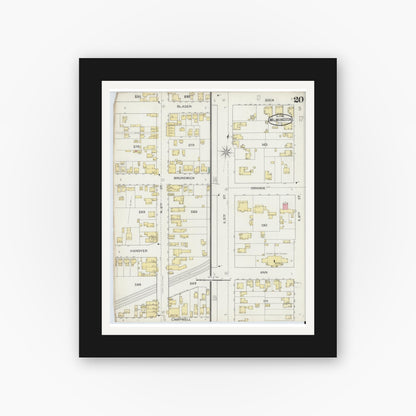 Old map wall art mockup — black gallery frame with white mat — Sanborn Fire Insurance Map from Wilmington, New Hanover County, North Carolina (1893), Sheet #0020