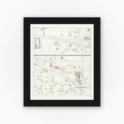 Old map wall art mockup — black gallery frame with white mat — Sanborn Fire Insurance Map from Richmond, Ray County, Missouri (1899), Sheet #0002