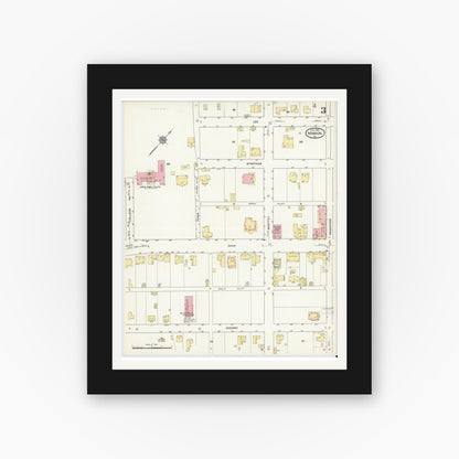 Old map wall art mockup — black gallery frame with white mat — Sanborn Fire Insurance Map from Marion, Smyth County, Virginia (1913), Sheet #0003