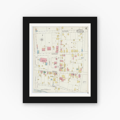 Old map wall art mockup — black gallery frame with white mat — Sanborn Fire Insurance Map from Sainte Genevieve, Saint Genevieve County, Missouri (1894), Sheet #0004