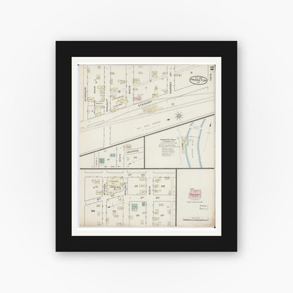 Old map wall art mockup — black gallery frame with white mat — Sanborn Fire Insurance Map from Princeton, Mercer County, Missouri (1886), Sheet #0002