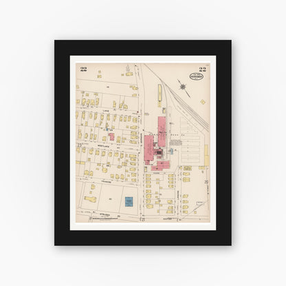 Old map wall art mockup — black gallery frame with white mat — Sanborn Fire Insurance Map from Herkimer, Herkimer County, New York (1923), Sheet #0022