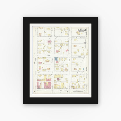Old map wall art mockup — black gallery frame with white mat — Sanborn Fire Insurance Map from Richland Center, Richland County, Wisconsin (1912), Sheet #0002
