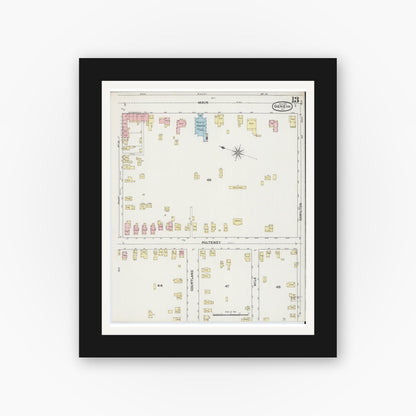 Old map wall art mockup — black gallery frame with white mat — Sanborn Fire Insurance Map from Geneva, Ontario County, New York (1890), Sheet #0013