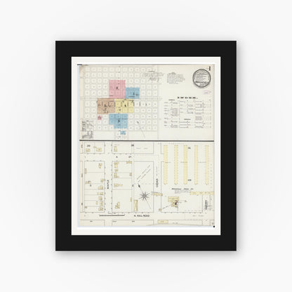 Old map wall art mockup — black gallery frame with white mat — Sanborn Fire Insurance Map from Marshfield, Wood County, Wisconsin (1887), Sheet #0001