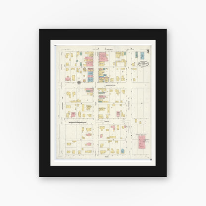 Old map wall art mockup — black gallery frame with white mat — Sanborn Fire Insurance Map from Vicksburg, Kalamazoo County, Michigan (1910), Sheet #0003