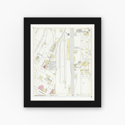 Old map wall art mockup — black gallery frame with white mat — Sanborn Fire Insurance Map from Saint James, Watonwan County, Minnesota (1914), Sheet #0006