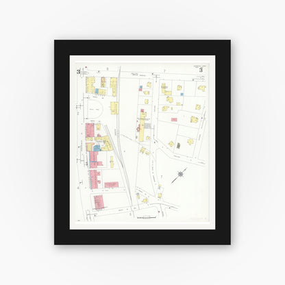 Old map wall art mockup — black gallery frame with white mat — Sanborn Fire Insurance Map from Lexington, Middlesex County, Massachusetts (1935), Sheet #0003