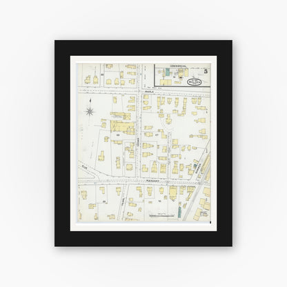 Old map wall art mockup — black gallery frame with white mat — Sanborn Fire Insurance Map from Malden, Middlesex County, Massachusetts (1892), Sheet #0005