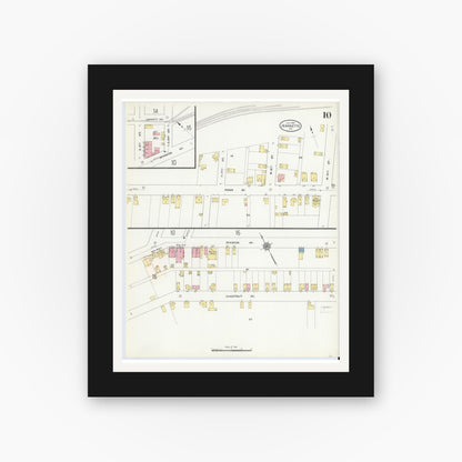 Old map wall art mockup — black gallery frame with white mat — Sanborn Fire Insurance Map from Jeannette, Westmoreland County, Pennsylvania (1910), Sheet #0010