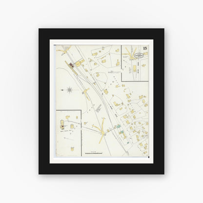 Old map wall art mockup — black gallery frame with white mat — Sanborn Fire Insurance Map from Ironwood, Gogebic County, Michigan (1898), Sheet #0015