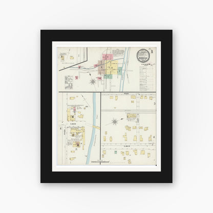 Old map wall art mockup — black gallery frame with white mat — Sanborn Fire Insurance Map from Bainbridge, Chenango County, New York (1897), Sheet #0001