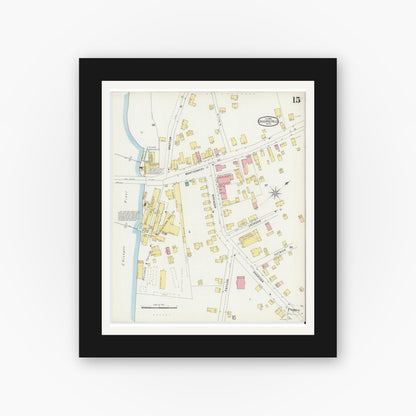 Old map wall art mockup — black gallery frame with white mat — Sanborn Fire Insurance Map from Chicopee, Hampden County, Massachusetts (1896), Sheet #0015
