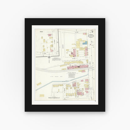 Old map wall art mockup — black gallery frame with white mat — Sanborn Fire Insurance Map from Lititz, Lancaster County, Pennsylvania (1912), Sheet #0002