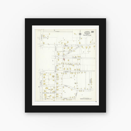 Old map wall art mockup — black gallery frame with white mat — Sanborn Fire Insurance Map from Shelby, Cleveland County, North Carolina (1916), Sheet #0010