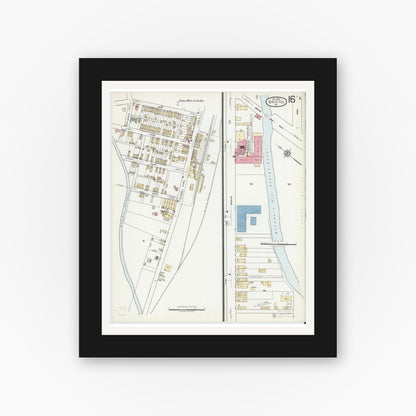Old map wall art mockup — black gallery frame with white mat — Sanborn Fire Insurance Map from Bristol, Bucks County, Pennsylvania (1927), Sheet #0016