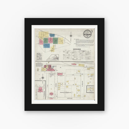 Old map wall art mockup — black gallery frame with white mat — Sanborn Fire Insurance Map from Williamsburg, Independent Cities, Virginia (1921) - Complete Map Set