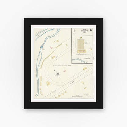 Old map wall art mockup — black gallery frame with white mat — Sanborn Fire Insurance Map from Preston, Fillmore County, Minnesota (1909), Sheet #0006