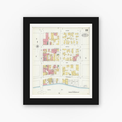 Old map wall art mockup — black gallery frame with white mat — Sanborn Fire Insurance Map from Manitowoc, Manitowoc County, Wisconsin (1906), Sheet #0012