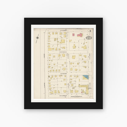 Old map wall art mockup — black gallery frame with white mat — Sanborn Fire Insurance Map from Gonzales, Gonzales County, Texas (1922), Sheet #0002
