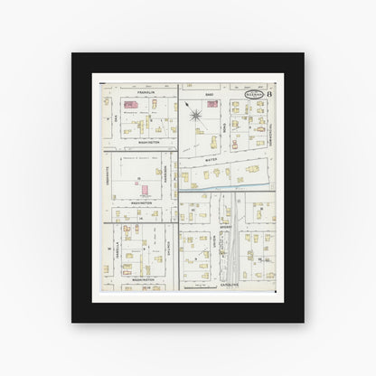 Old map wall art mockup — black gallery frame with white mat — Sanborn Fire Insurance Map from Neenah, Winnebago County, Wisconsin (1891), Sheet #0008