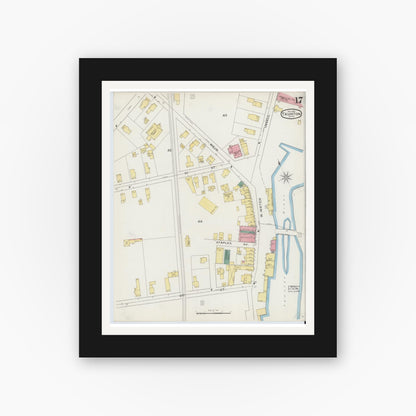 Old map wall art mockup — black gallery frame with white mat — Sanborn Fire Insurance Map from Taunton, Bristol County, Massachusetts (1893), Sheet #0017