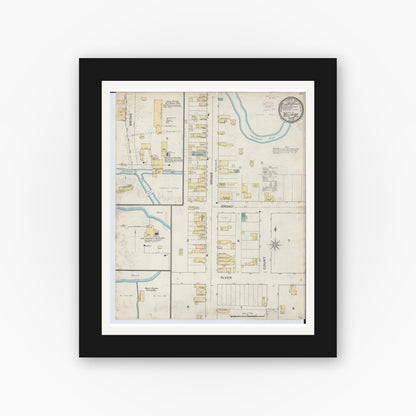 Old map wall art mockup — black gallery frame with white mat — Sanborn Fire Insurance Map from Bellaire, Antrim County, Michigan (1893), Sheet #0001