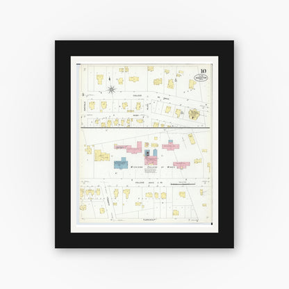 Old map wall art mockup — black gallery frame with white mat — Sanborn Fire Insurance Map from Houghton, Houghton County, Michigan (1908), Sheet #0010