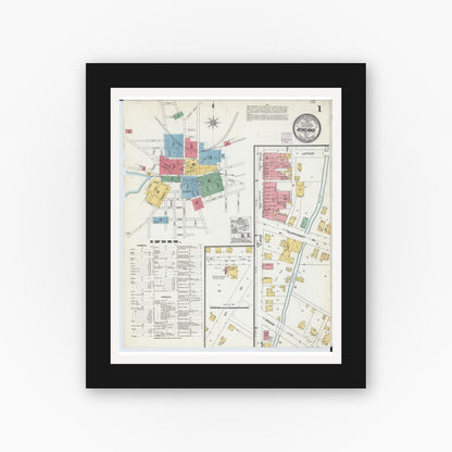 Old map wall art mockup — black gallery frame with white mat — Sanborn Fire Insurance Map from Ashland, Ashland County, Ohio (1904), Sheet #0001