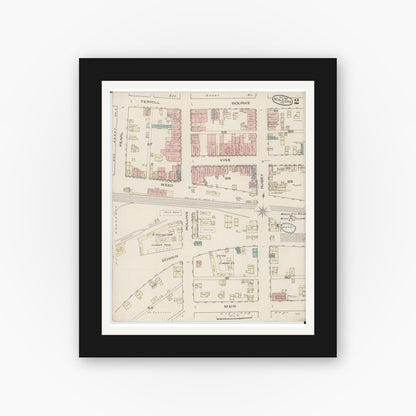 Old map wall art mockup — black gallery frame with white mat — Sanborn Fire Insurance Map from Macon, Macon County, Missouri (1885), Sheet #0002