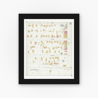 Old map wall art mockup — black gallery frame with white mat — Sanborn Fire Insurance Map from Decatur, Van Buren County, Michigan (1899), Sheet #0003