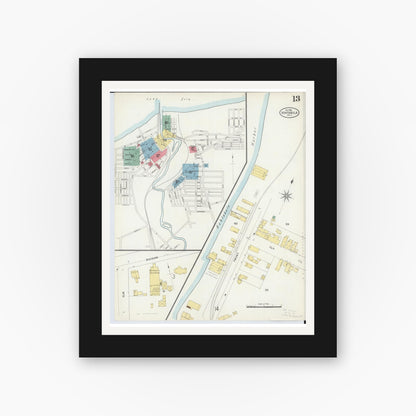 Old map wall art mockup — black gallery frame with white mat — Sanborn Fire Insurance Map from Ashtabula, Ashtabula County, Ohio (1898), Sheet #0013