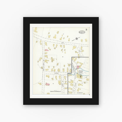 Old map wall art mockup — black gallery frame with white mat — Sanborn Fire Insurance Map from Broadalbin, Fulton County, New York (1912), Sheet #0003