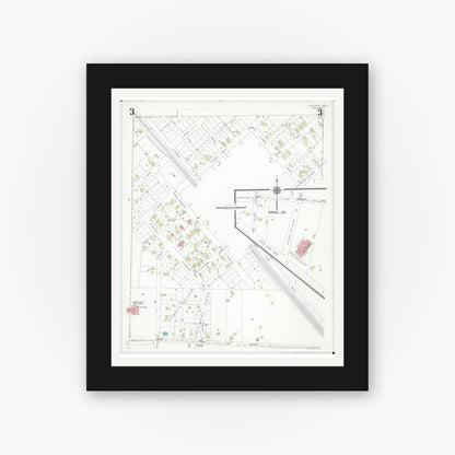 Old map wall art mockup — black gallery frame with white mat — Sanborn Fire Insurance Map from Hilliards, Franklin County, Ohio (1946), Sheet #0003