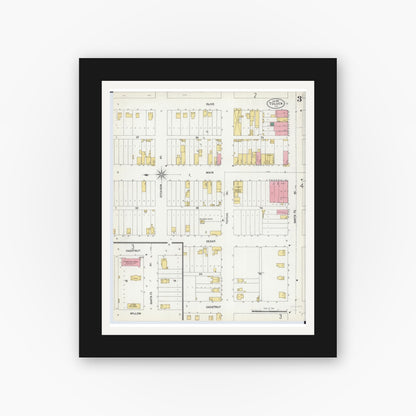 Old map wall art mockup — black gallery frame with white mat — Sanborn Fire Insurance Map from Toluca, Marshall County, Illinois (1901), Sheet #0003
